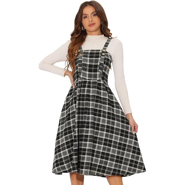 Cuteighteen Sleeveless Plaid Belted Dress for Women Fall Winter